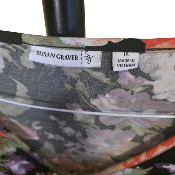 Susan Graver Vibrant Floral Tank Top - Black, Red, Purple 1X - Picture 4 of 4